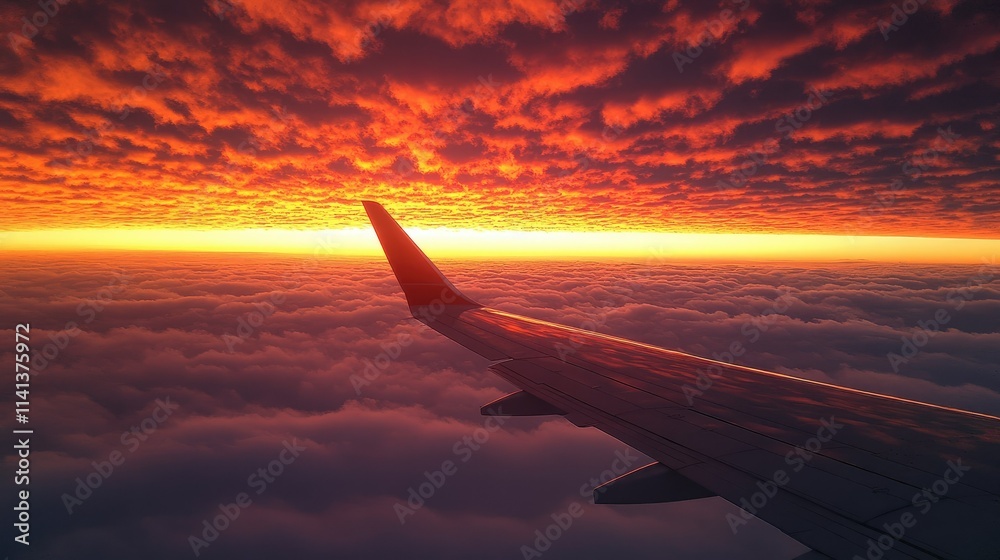 Fiery Sunset Above the Clouds: An Aerial View Fiery Sunset Above the Clouds: An Aerial View