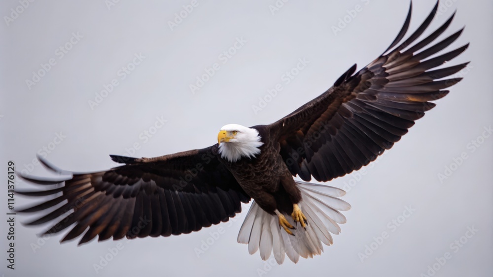 Bald Eagle in Flight with Spread Wings Against a Cloudy Sky Bald Eagle in Flight with Spread Wings Against a Cloudy Sky