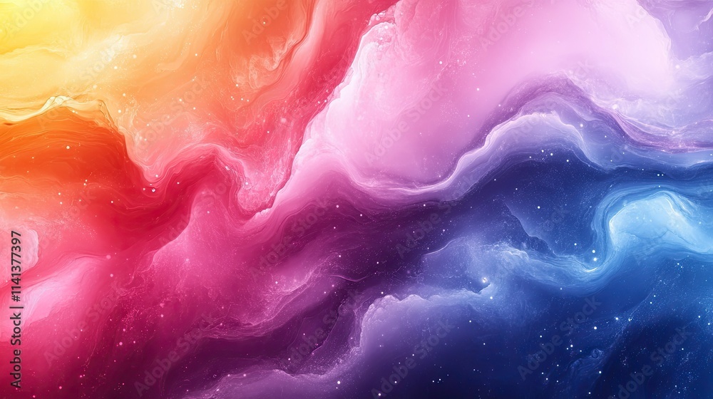 Obraz premium Abstract colorful nebula background with swirling clouds and glittering stars.