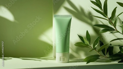 Wallpaper Mural Green Tube Of Cream With Branch On A Green Background Torontodigital.ca