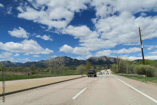 Flatirons seen from the descent to Boulder, Colorado