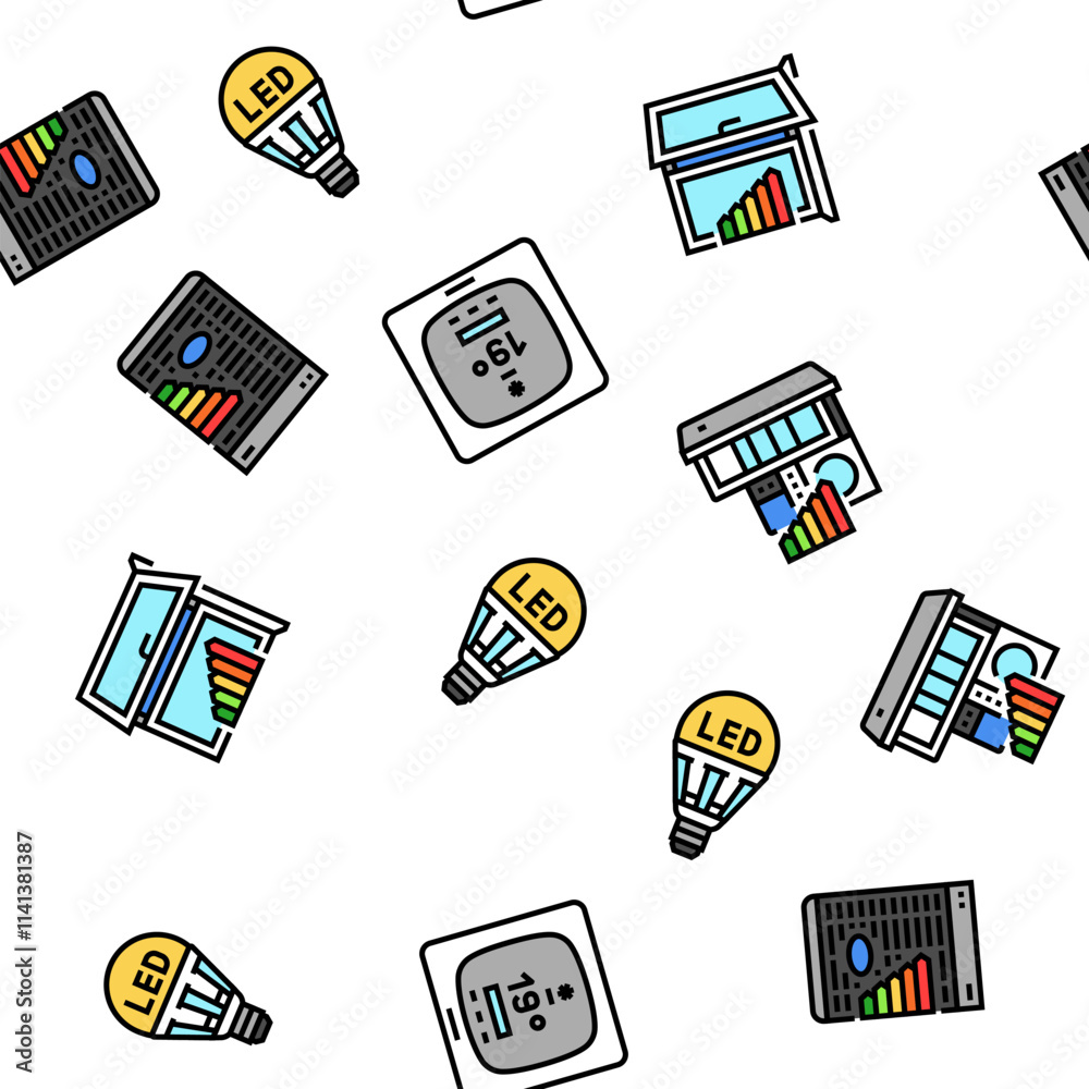Fototapeta premium energy efficient technology green vector seamless pattern thin line illustration