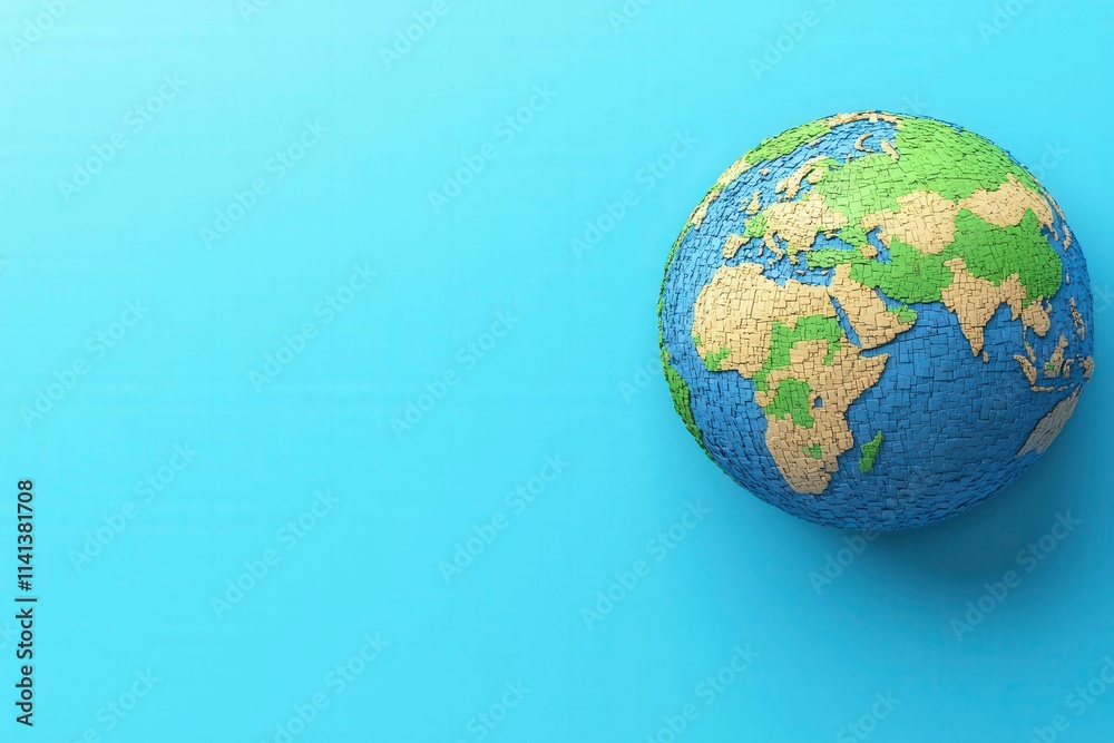 Colorful Puzzle Globe on Blue Background Colorful Puzzle Globe on Blue Background