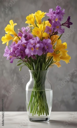 Wallpaper Mural Filled glass vase with freesia flowers and alstroemeria, floral arrangements, spring flowers, alstroemeria Torontodigital.ca