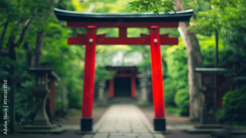A stunning red Torii gate amidst vibrant green nature, symbolizing peace and spirituality. A stunning red Torii gate amidst vibrant green nature, symbolizing peace and spirituality.