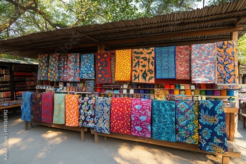 Brightly Colored Fabric Display at Market photo