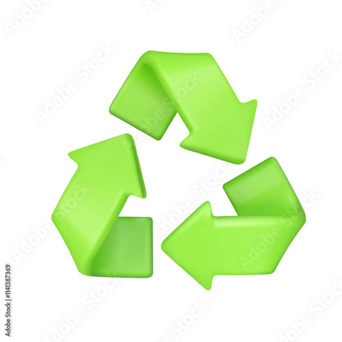 Recycle vector 3d icon. Green arrows upcycle symbol, environment protection sign. Reuse trash concept, zero waste idea