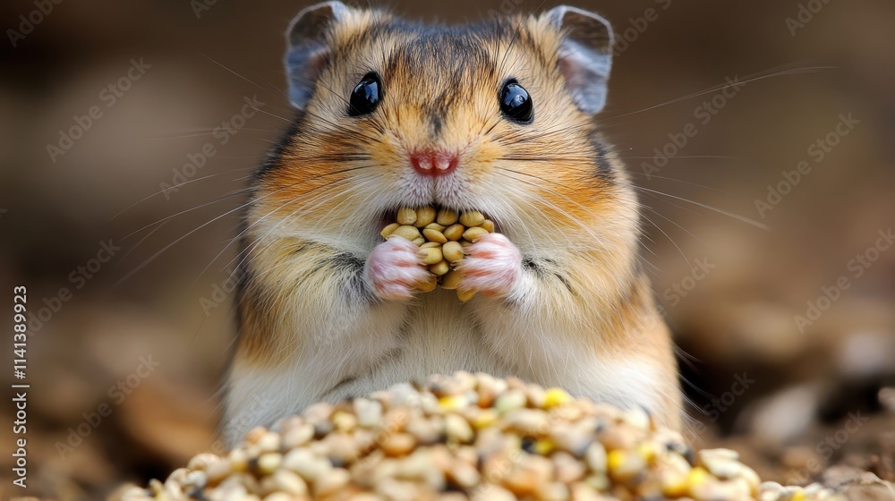 Adorable hamster holding seeds in paws. Perfect for pet food, animal, or nature websites. Adorable hamster holding seeds in paws. Perfect for pet food, animal, or nature websites.