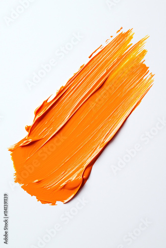 smeared orange paint brush stroke rectangle on isolated white background abstract design angle diagonal
