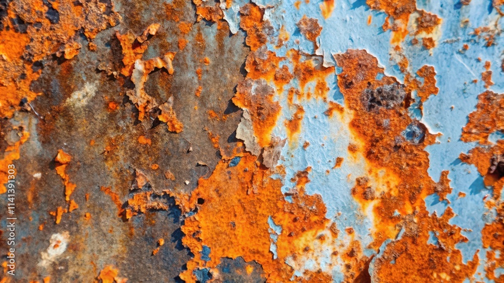 Fototapeta premium Close-up of Rusted Metal with Peeling Blue Paint