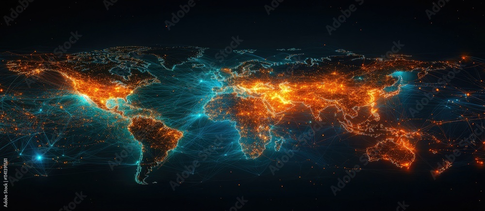 Global network connection, digital world map. Global network connection, digital world map.