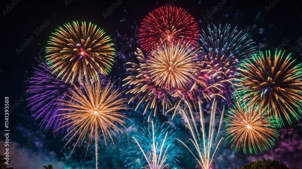 Fireworks Spectacle: Beauty in the Night. Generative AI Fireworks Spectacle: Beauty in the Night. Generative AI