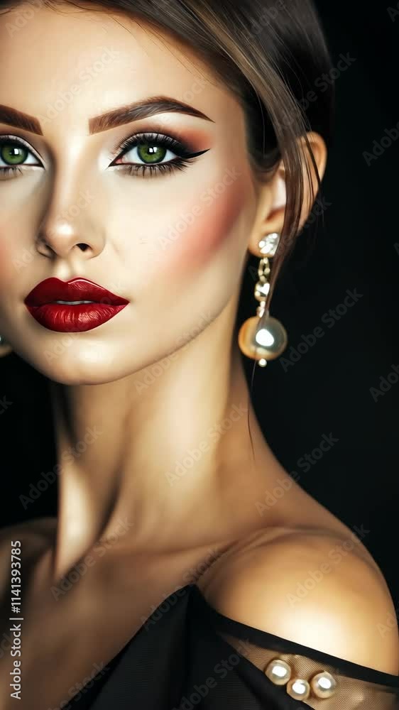 Elegant portrait of a model showcasing glamorous makeup and accessories during a fashion event