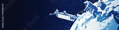 Wallpaper Mural Astronaut working on satellite orbiting blue Earth in space. Torontodigital.ca