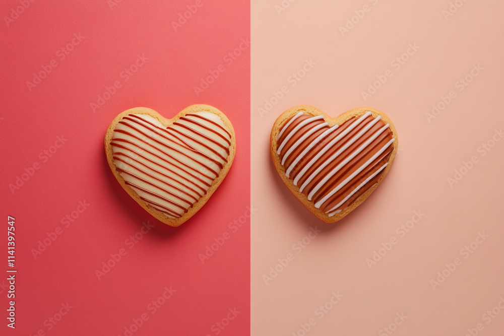 Heart-shaped cookies decorated for Valentine's Day celebration Heart-shaped cookies decorated for Valentine's Day celebration