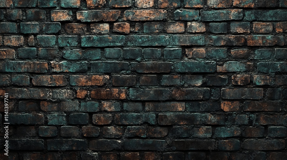 Fototapeta premium Weathered brick wall with stained and aged texture, rustic background