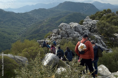 Tourists on a backpacking trip in the mountains of Turkey