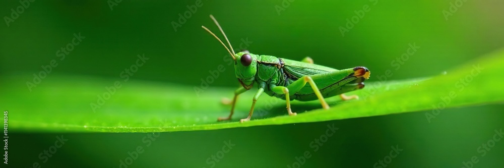 Dark green grasshopper nymph on a blade of grass, Nature, Garden Dark green grasshopper nymph on a blade of grass, Nature, Garden