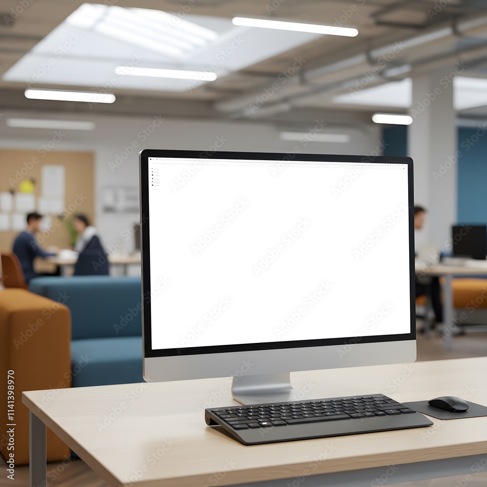 Work place concept : Mock up Blank screen computer desktop with keyboard in cafe or co-working background. Work place concept : Mock up Blank screen computer desktop with keyboard in cafe or co-working background.