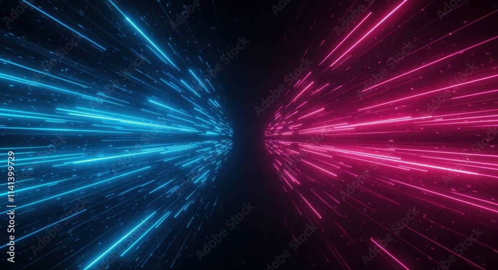 Futuristic Space Tunnel with Neon Light Streaks Futuristic Space Tunnel with Neon Light Streaks