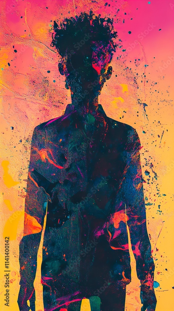 Obraz premium Abstract Colorful Portrait: Vibrant Human Silhouette in Splashes of Paint