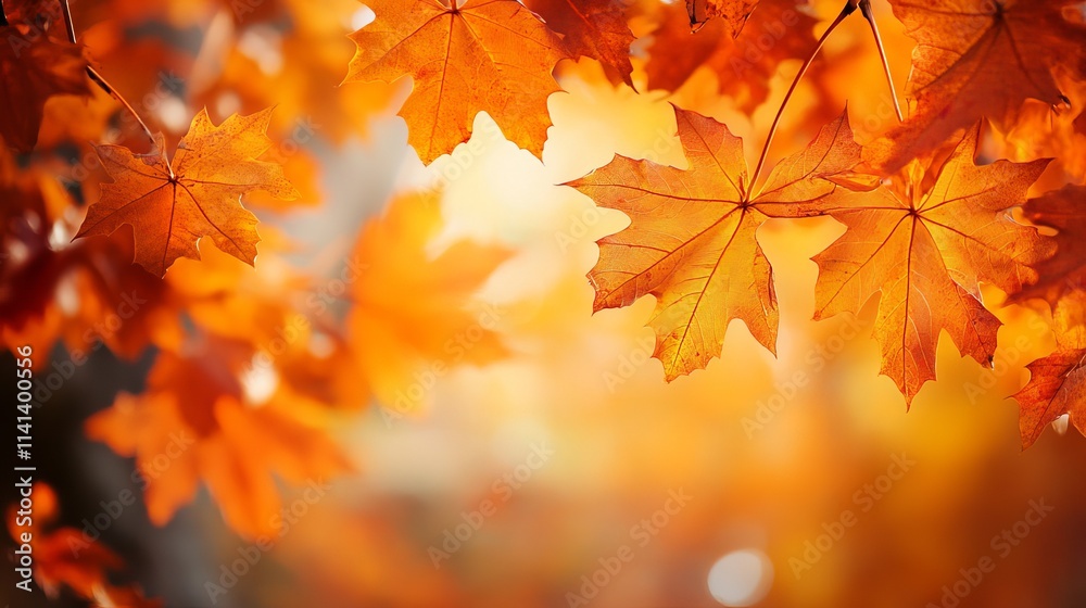 Obraz premium Vibrant orange fall leaves and maple trees creating a beautiful autumn scene