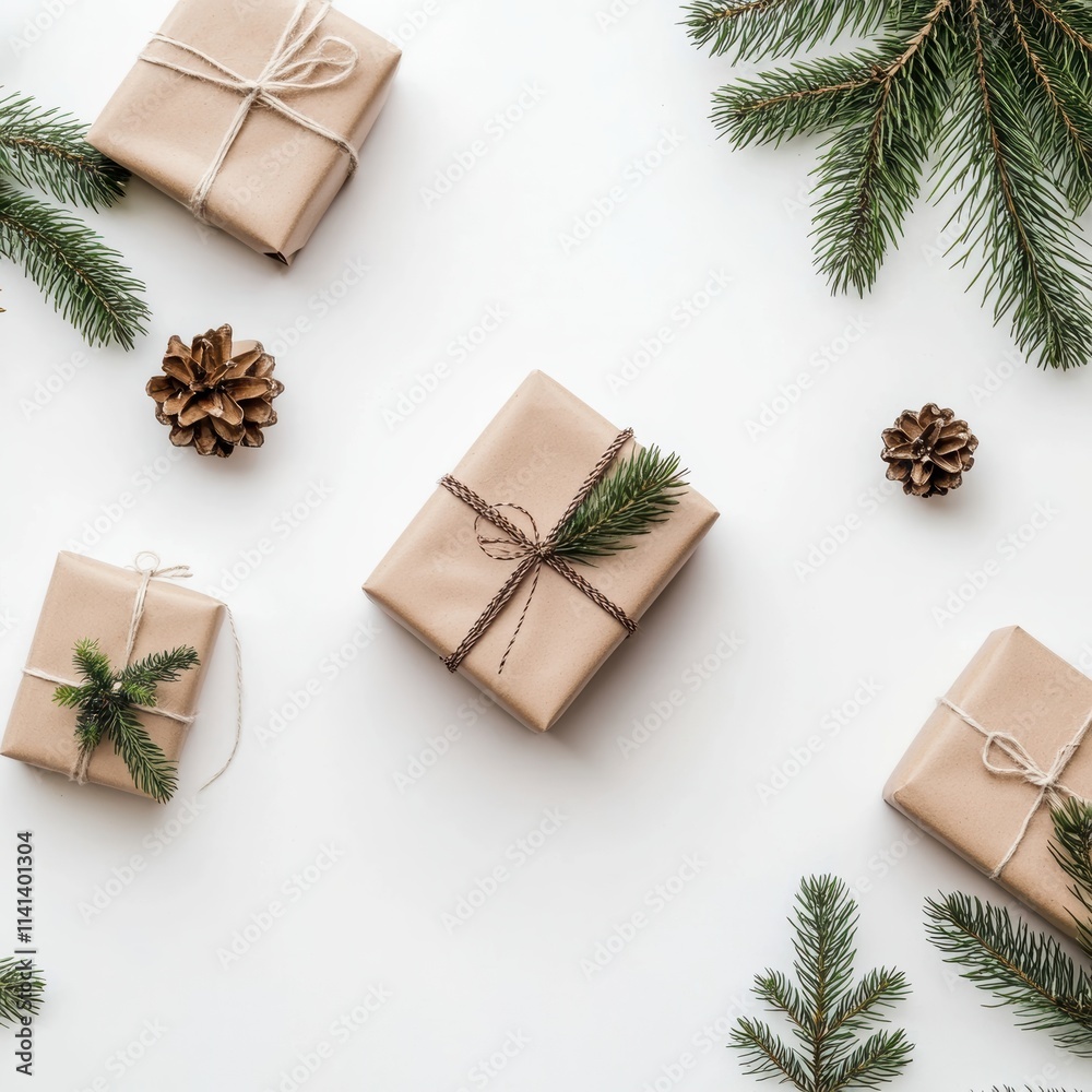 Gift wrapping action cozy home setting holiday decor aesthetic vibe top-down view festive concept Gift wrapping action cozy home setting holiday decor aesthetic vibe top-down view festive concept
