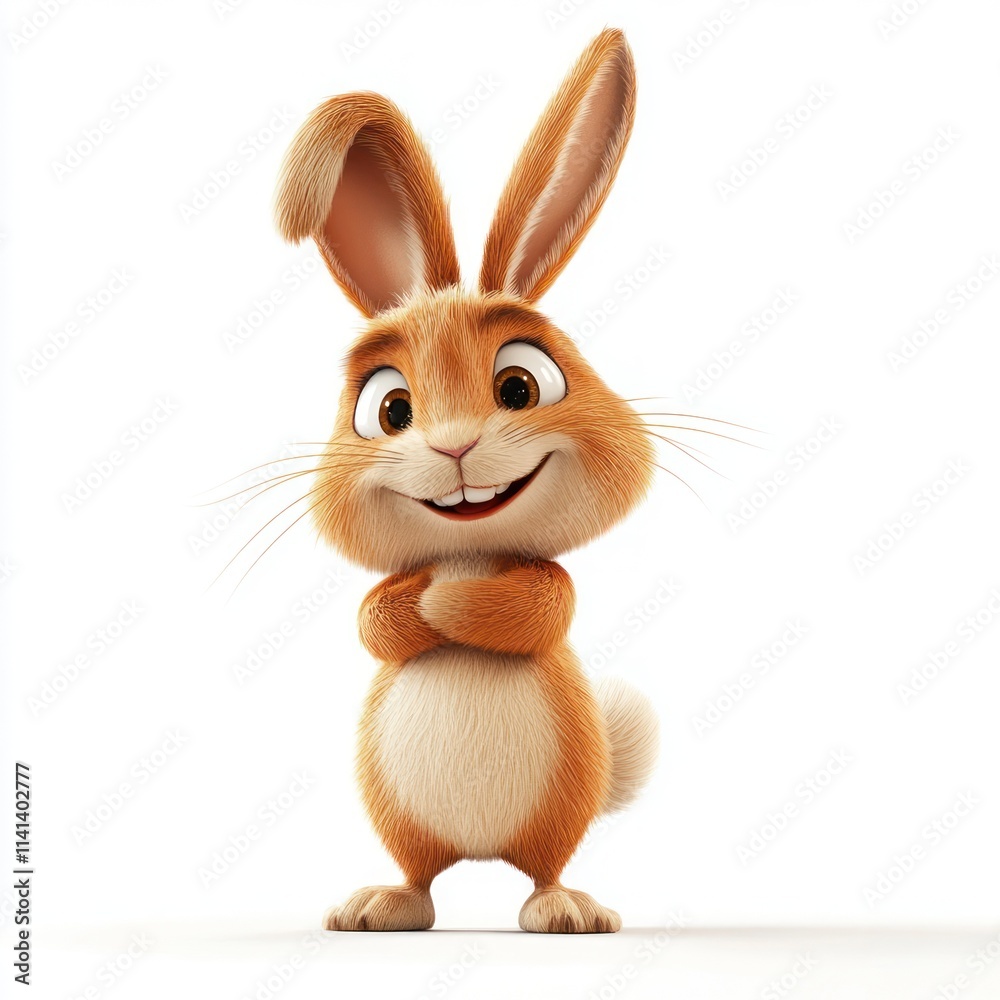 Smiling orange rabbit with crossed arms on a white background. Smiling orange rabbit with crossed arms on a white background.