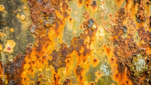 Close-up Texture of Rusted Metal Surface with Orange, Yellow, and Brown Colors