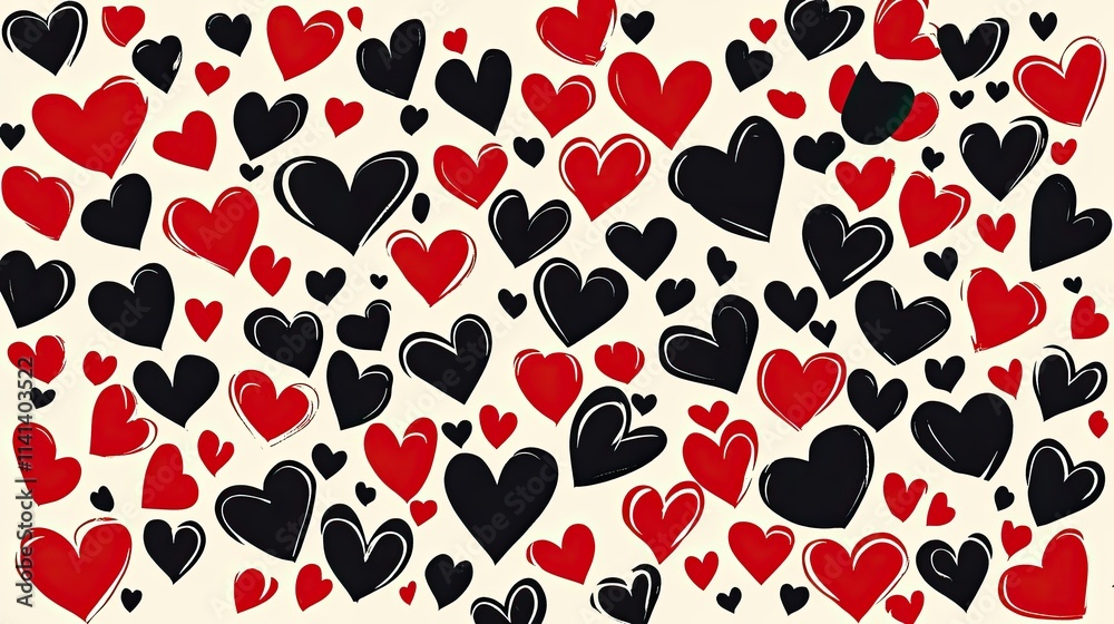 Red and black hearts pattern background. Red and black hearts pattern background.