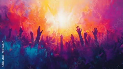 Christian worship with praise to God Ready to raise your hand at the Christian music concert, Holy City. copy space event