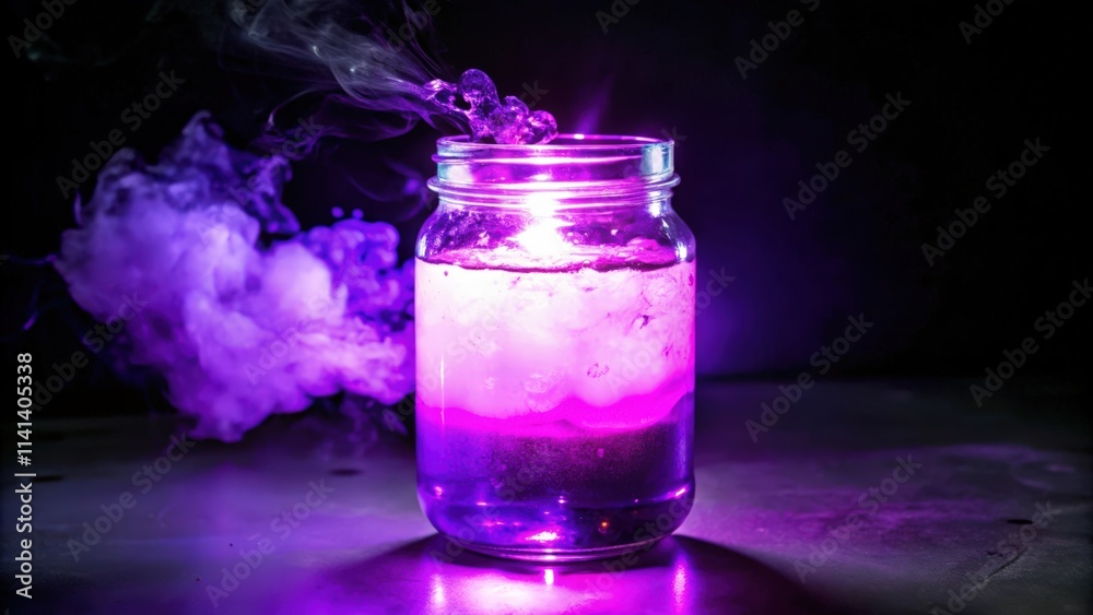 Purple Smoke Emitting From a Glass Jar Filled with Liquid Purple Smoke Emitting From a Glass Jar Filled with Liquid