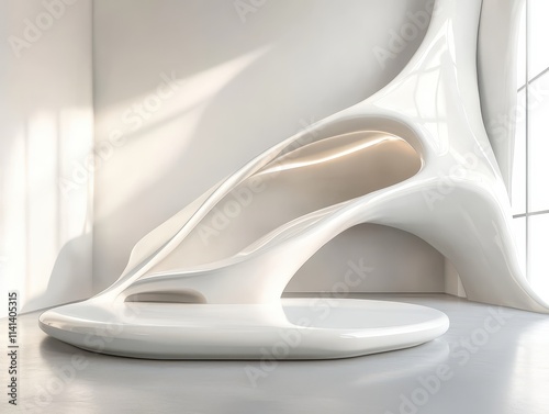 Wallpaper Mural Asymmetrical white podium with futuristic contours, pristine white space, luxuryfocused design Torontodigital.ca