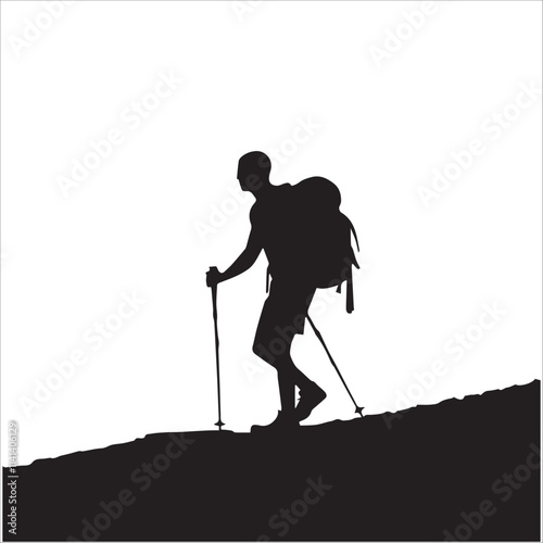 Hiking man Silhouettes. hiker with rucksacks and backpack silhouette.