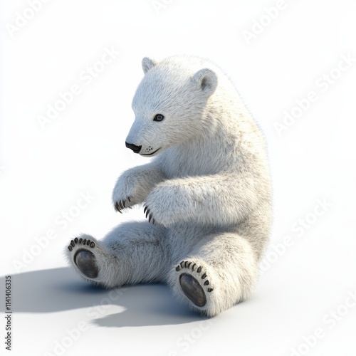 Playful polar bear cub sitting in snowy environment 3d render arctic landscape cute concept photo