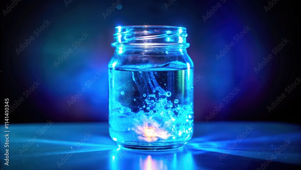 A Glass Jar Filled with Glowing Blue Liquid A Glass Jar Filled with Glowing Blue Liquid