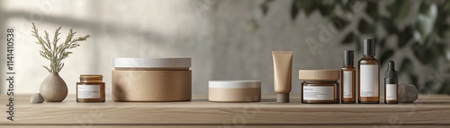 Natural cosmetics packaging mockups with ecofriendly materials and minimalist design photo