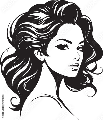 girl with long hair vector line art