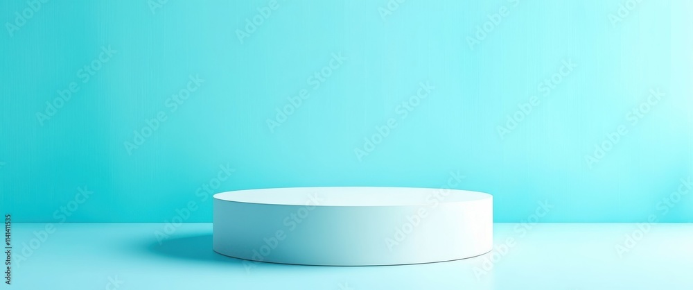 A minimalist photograph of a single, white cylindrical object with a flat top and a slightly reflective surface, centered against a solid, bright turquoise background. The object is positioned on a fl A minimalist photograph of a single, white cylindrical object with a flat top and a slightly reflective surface, centered against a solid, bright turquoise background. The object is positioned on a fl