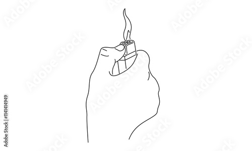 line art of hand holding lighter illustration