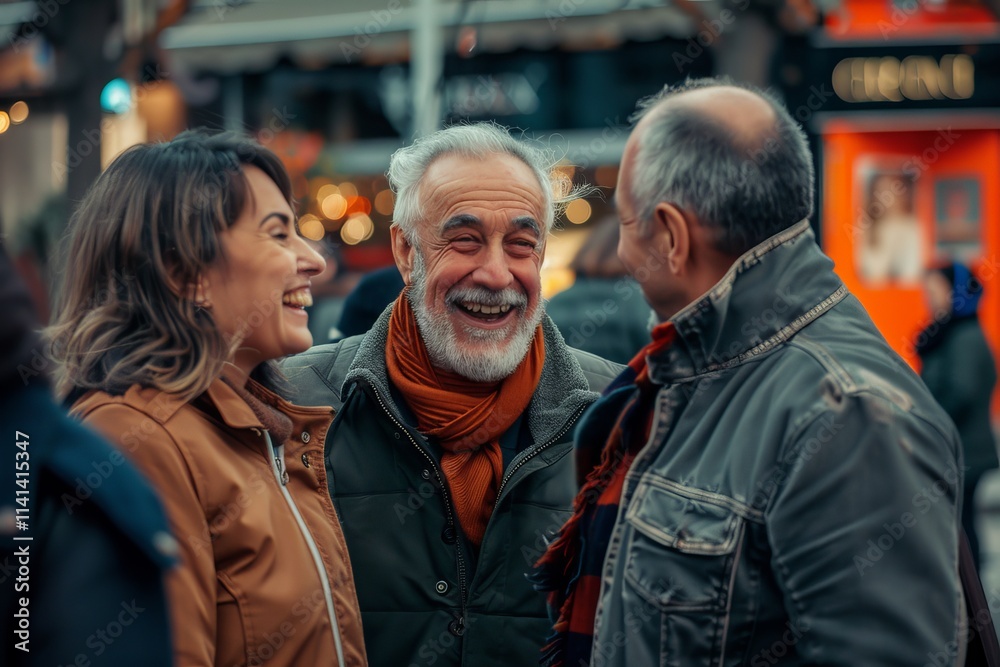 Mature couple on the street in Paris, France. They are happy and laughing. Mature couple on the street in Paris, France. They are happy and laughing.