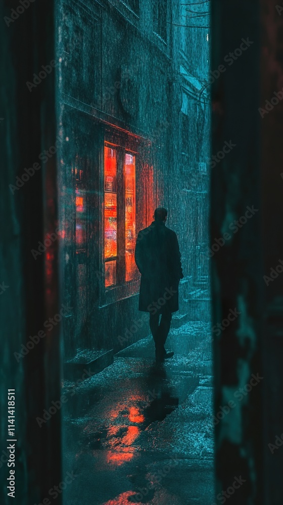 Rainy Night Stroll: A Mysterious Urban Scene Rainy Night Stroll: A Mysterious Urban Scene