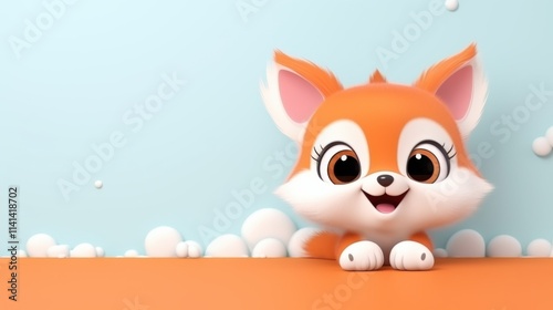 Cute cawaii Cartoon 3d Fox Banner with Space for Copy photo