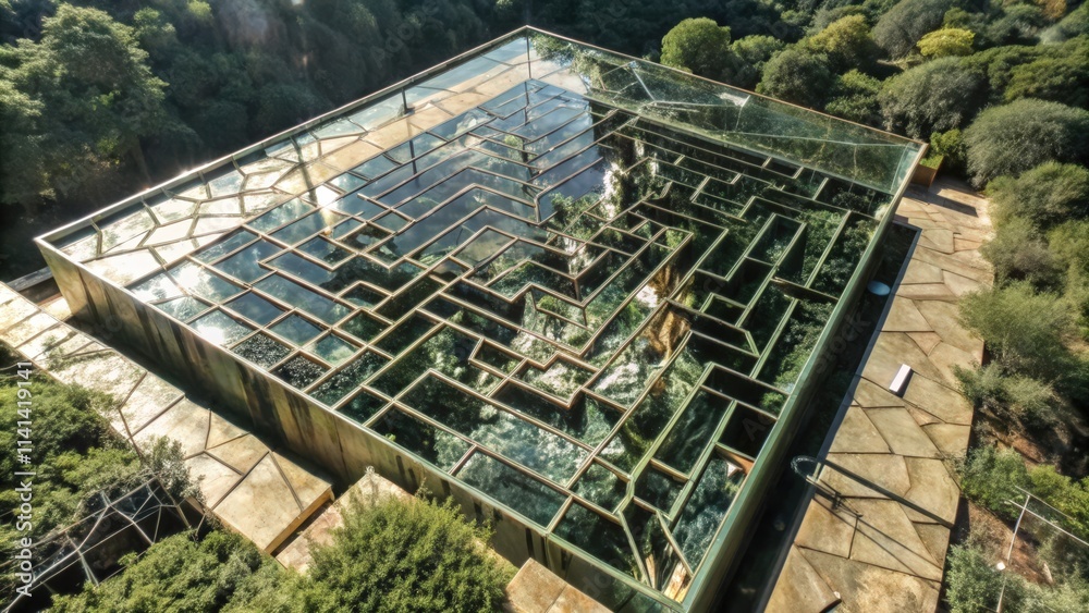 Aerial View of a Glass-Covered Maze in a Forest Aerial View of a Glass-Covered Maze in a Forest