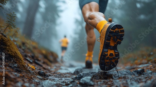 Jogging in the park.  Trail running exercise