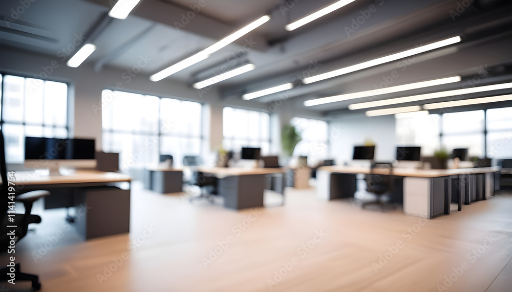 Blurred minimalist office with contemporary workspace for professional settings Blurred minimalist office with contemporary workspace for professional settings