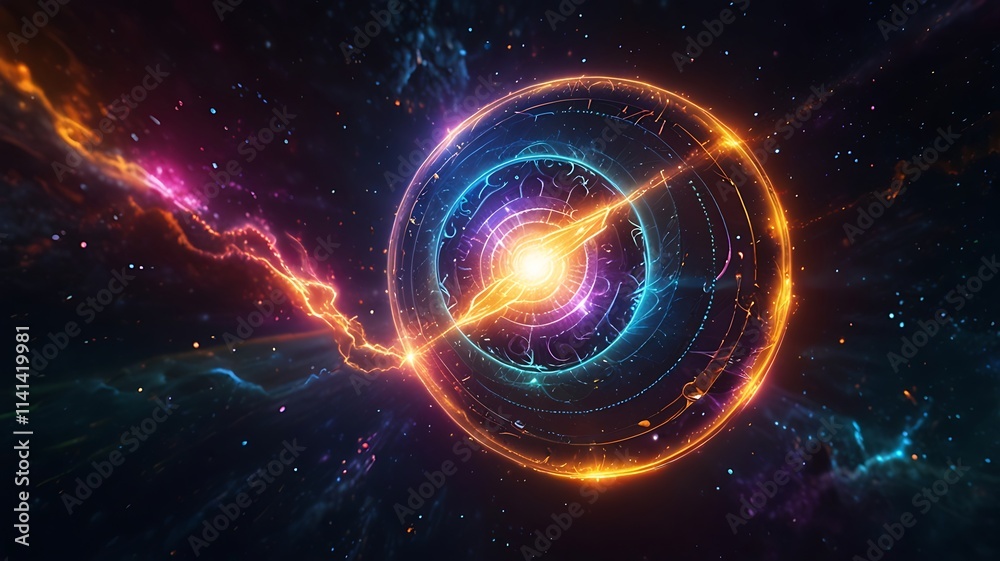 Fototapeta premium Radiant arcane nexus design featuring soft glowing energy streams converging into a surreal cosmic focal point