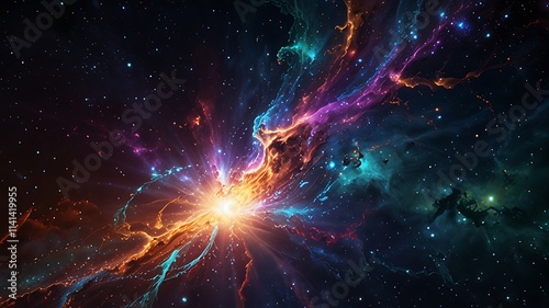 Radiant arcane nexus background with flowing streams of celestial energy converging into an intricate design