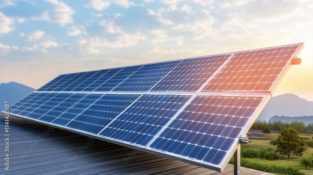Solar panels on a rooftop harnessing renewable energy in nature. Solar panels on a rooftop harnessing renewable energy in nature.
