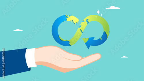 circular economy icon with nature pattern, business with environmental care and sustainable waste management, circular economy for future growth of business, procedure to reuse and renewable material